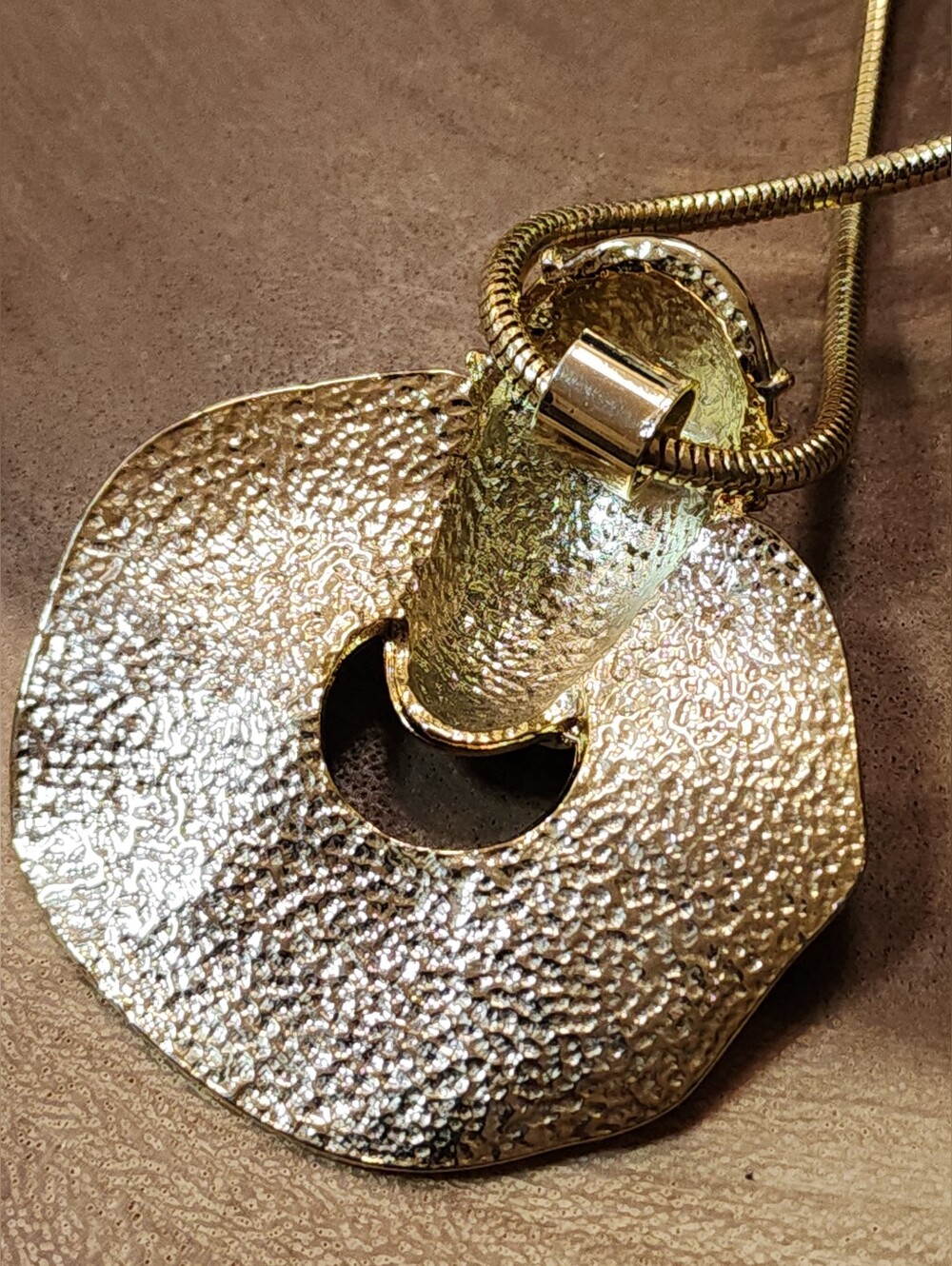 Gold Toned Snake Chain Necklace with Teal, Blue & Black Enamel Pendant - Picture 3 of 9